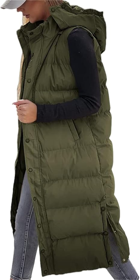 🍂Autumn Sale 60% OFF - Women's Long Puffer Vest | Quilted Hood & Button Closure ❄️Cozy & Chic, Perfect for Layering