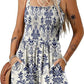 🏝️LAST DAY SALE 50% OFF💃Women's Summer Square Neck Sleeveless Loose Casual Short Smocked Romper