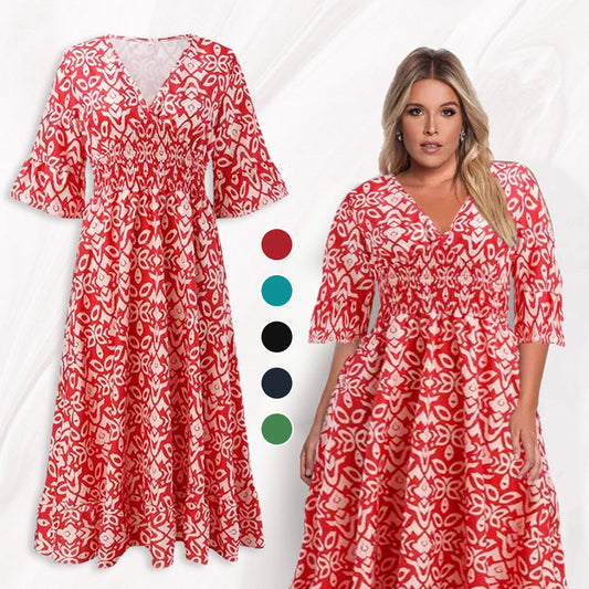 🔥LAST DAY SALE 50% OFF💖Bohemian casual print V-neck waist wrap long dress🌸