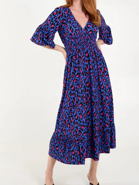 💥Hot Sales-49% OFF👗Leopard Shirred Waist Dress