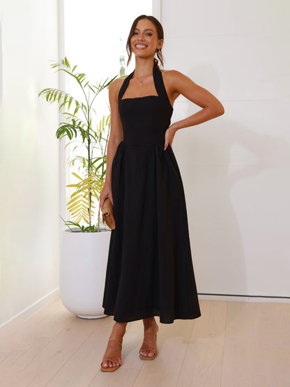 🎉Hot Sale💃Women's Square Neck Slimming Waist Hanging Neck Backless Dresses