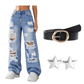 ✨ Effortless Everyday Style | Women's Distressed High-Rise Wide-Leg Jeans
