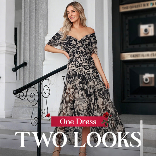 🎊Hot Sale 54% OFF Only Today!!⏰ Women's Off-the-Shoulder V-Neck Printed Dress