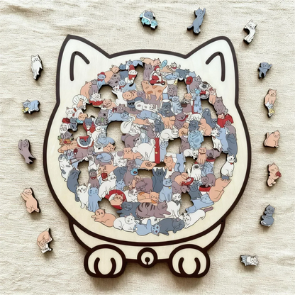 🎁Christmas Sale 50% OFF🎅135-Piece Morandi-Colored Cat Shaped Wooden Jigsaw Puzzle
