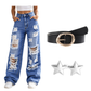 ✨ Effortless Everyday Style | Women's Distressed High-Rise Wide-Leg Jeans