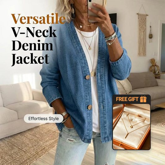 🧥 Last Week Special Price:£ 25.99✨ Women's Classic Button Front Denim Jacket – V-Neck, Breathable Fabric & Relaxed Fit 💙