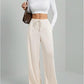 🌸Women's Wide Leg Ribbed Knit Pants Drawstring Waist Low Rise Casual Long Trousers
