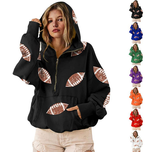 ✨New Style🔥Womens Game Day Sweatshirts Football Sequin Hoodies with Pocket