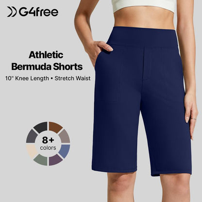 🏆 Last Day Special Price £10.99 ! 💐Women's Bermuda Shorts with Pockets -👍Knee Length Athletic Casual Long Shorts