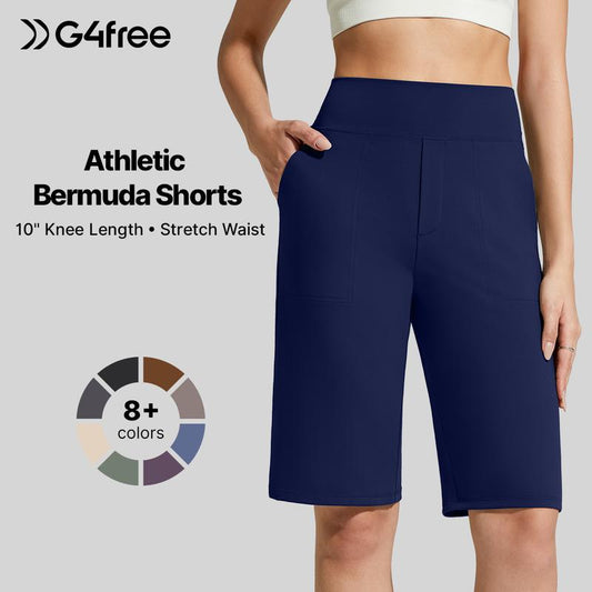 🏆 Last Day Special Price £10.99 ! 💐Women's Bermuda Shorts with Pockets -👍Knee Length Athletic Casual Long Shorts