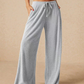 🌸Women's Wide Leg Ribbed Knit Pants Drawstring Waist Low Rise Casual Long Trousers