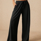 🌸Women's Wide Leg Ribbed Knit Pants Drawstring Waist Low Rise Casual Long Trousers