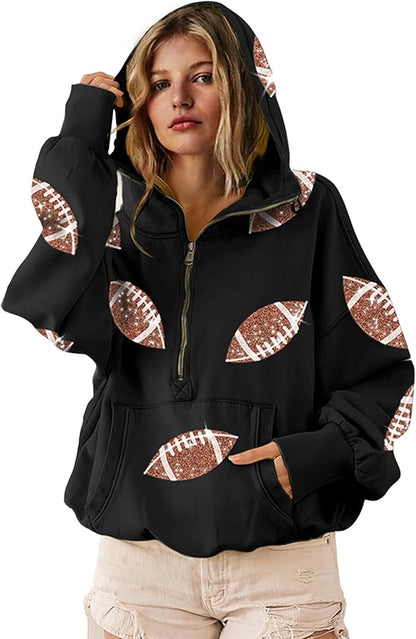 ✨New Style🔥Womens Game Day Sweatshirts Football Sequin Hoodies with Pocket