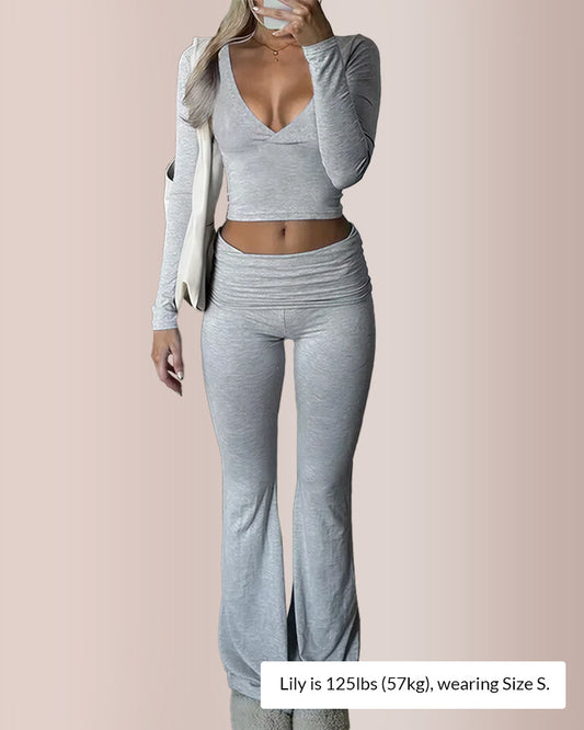 🔥2026 New Year Big Sale 50% OFF!!⚡50K+ SOLD!💕Slim-Fit V-Neck Crop Top & Pants Set