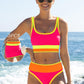 🎁New arrival 50% OFF💥🌼Color Block Patchwork Nylon Sporty 3-Piece Bikini Set - High Waisted & Tummy Control Swimsuit👙🌈