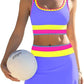 🎁New arrival 50% OFF💥🌼Color Block Patchwork Nylon Sporty 3-Piece Bikini Set - High Waisted & Tummy Control Swimsuit👙🌈