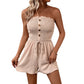 🎉Last Day Promotion 50% OFF💃Women's Strapless Frill Trim Shirred Tie Front Wide Leg Tube Romper