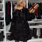 💖LAST DAY SALE 50% OFF✨Long Sleeve Loose Sequined Tie-back Dress