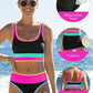 🎁New arrival 50% OFF💥🌼Color Block Patchwork Nylon Sporty 3-Piece Bikini Set - High Waisted & Tummy Control Swimsuit👙🌈