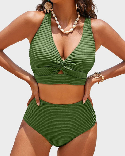 ✨Summer New Style 50% Off👙Textured Knot-Front High-Waisted Bikini Set