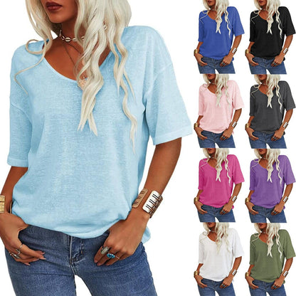 💖✨This Week's Special Price ￡10.99🌸Women's Solid Color V-Neck T-shirt
