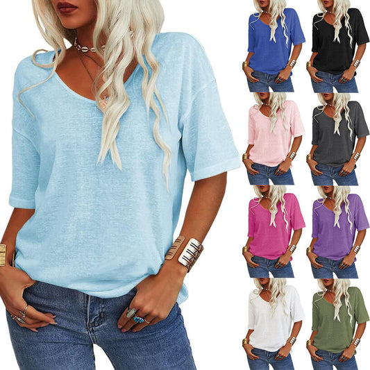 💖✨This Week's Special Price ￡10.99🌸Women's Solid Color V-Neck T-shirt