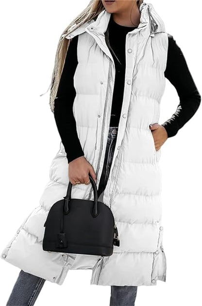 🍂Autumn Sale 60% OFF - Women's Long Puffer Vest | Quilted Hood & Button Closure ❄️Cozy & Chic, Perfect for Layering