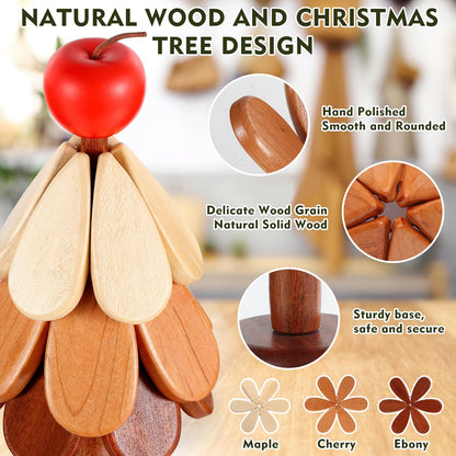 🎄 LIMITED‑TIME 50% OFF! 🔥 Natural Wooden Tree Trivets for Hot Dishes – Festive, Foldable, Durable ✨