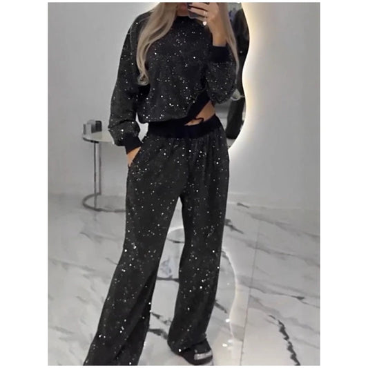 🎅Christmas Sale - 50% OFF🎄Sequined Loose Fit Top and Wide Leg Pants (2-Piece Set)