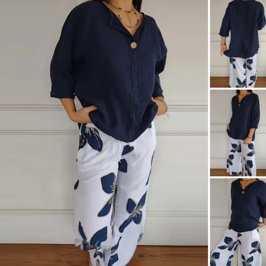 🌸Seasonal dress 60% OFF🌸Women's Crew Neck Tops ＆ Printed Trousers Set🎁