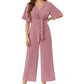 ⏰LAST HOT SALE 49% OFF!!💖Women's Elegant V-Neck Wide Leg Waist Tie Jumpsuit