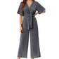 ⏰LAST HOT SALE 49% OFF!!💖Women's Elegant V-Neck Wide Leg Waist Tie Jumpsuit