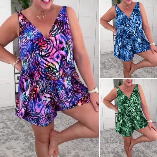 🔥Last Day Special Price £12.99!!🩱 Sleeveless V-Neck Printed Swimsuit