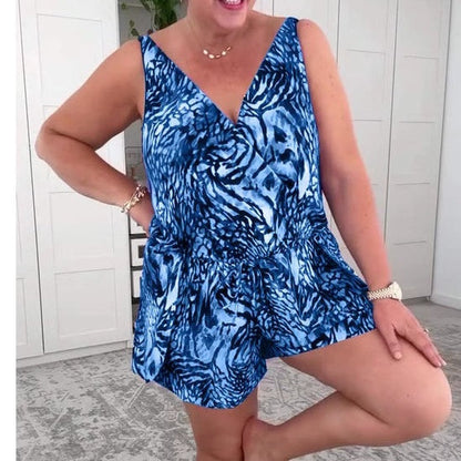 🔥Last Day Special Price £12.99!!🩱 Sleeveless V-Neck Printed Swimsuit