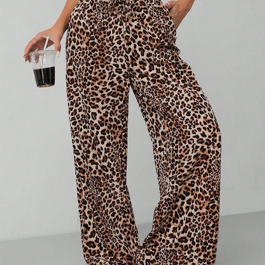 ✨New Style🔥Women's Leopard Print Tie Front Pocket Straight-leg Wide-leg Pants🐆