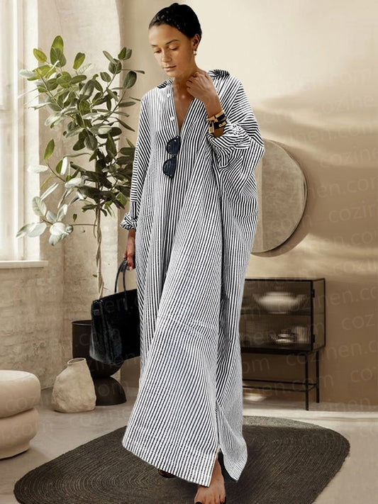 💕Hot Sale ✨Relaxed Striped Cardigan Loose Large Size Irregular Dress