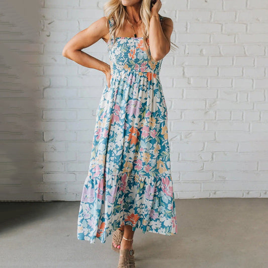 ⏰Hot Sale 50% Off💃Women's Floral Print Strap Flowy Dress🌸👗