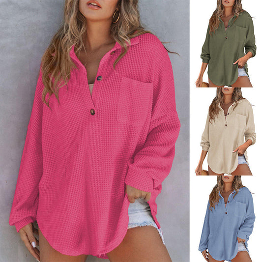 🔥Last Day Sale 49%🔥Women’s Loose Solid Color Waffle Knit Shirt
