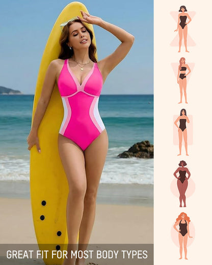 👙2026 NEW TYPE 50% OFF🔥🔥50K+ SOLD!!!✨Women's Color Block Shapewear One Piece Swimsuit