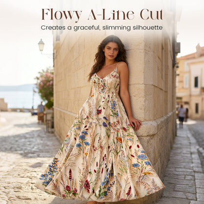 💐Spring Hot Sale 66% OFF!!🌿🌸Plus Size Floral Print Spaghetti Strap Midi Dress