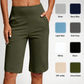 🏆 Last Day Special Price £10.99 ! 💐Women's Bermuda Shorts with Pockets -👍Knee Length Athletic Casual Long Shorts