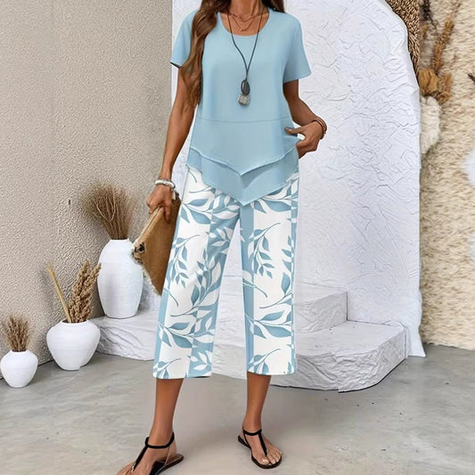 👚 50% OFF NOW! 🔥 Casual Round Neck Layered Tunic Top & Wide Leg Pants Set – Flowy Design, Soft Fabric & Perfect for Everyday Style 🌸