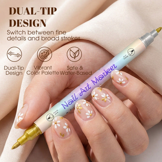 🥳2026 HOT SALE🥳💞50K+ SOLD!✨🎨 50% OFF! Dual-Tip Nail Art Marker Pen SetQuick‑dry, no UV lamp. Fine & brush tips. 12/24 vibrant colors. Easy DIY at home. No smudges, just art! 💅🖌️