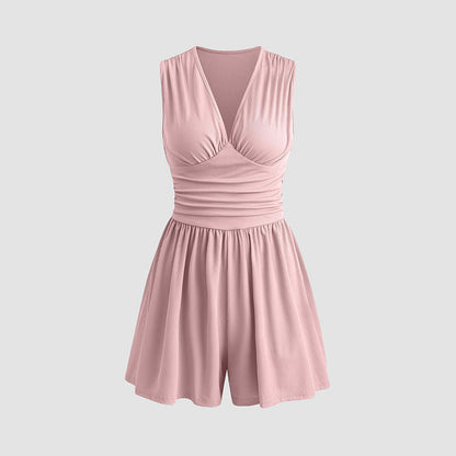 🥳2026 HOT SALE🥳💞50K+ SOLD!👗🌸 50% OFF! V-Neck Ruched Waist Romper – Sleeveless & flattering, pleated waist defines curves. Soft & breathable, perfect for sunny days. Sizes S-2XL. Your effortless summer go‑to. 🦋✨