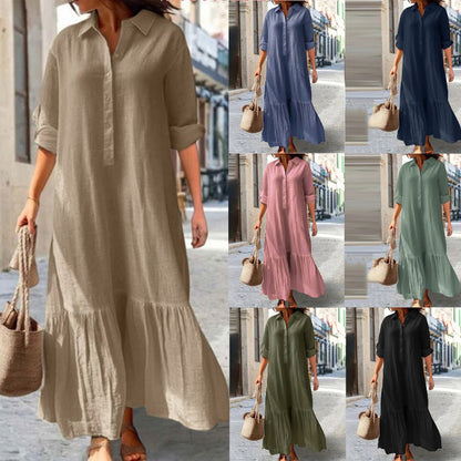 📢📢50% OFF !! ⏰Women's Vintage Lapel Neck Long Dress👗