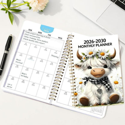🏆Surprise Price: Only £8.99!!!🐄2026-2030 Monthly Planner Cute Highland Cow🗓️